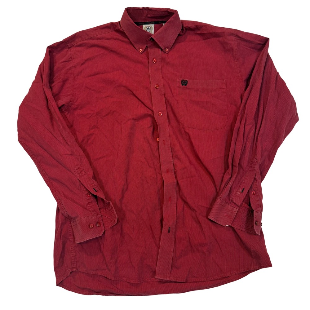 Cinch Mens Red Micro Stripe Long Sleeve Button Down Western‎ Shirt Medium